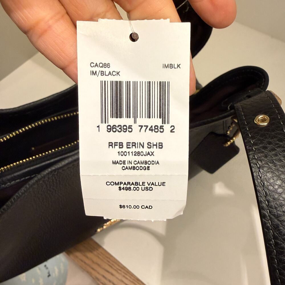 Coach Erin Shoulder Bag Leather CAQ86 Refined pebble leather Gold Black NWT - Picture 6 of 6